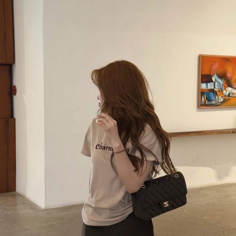 สินค้า 30s.corning/QC/ เสื้อยืดคอกลม S-sunrise พิมพ์ตัวอักษรโทนสีเกาหลี ทรงกลาง ผ้าคอตตอน 100% 8321