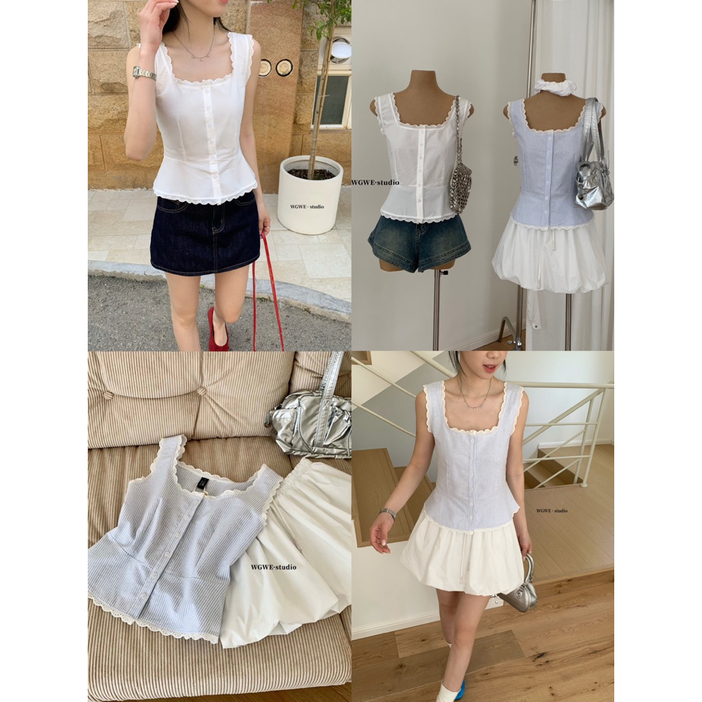 NHY.studio /WGWE/ เสื้อกล้ามกระดุมลูกไม้ 9034