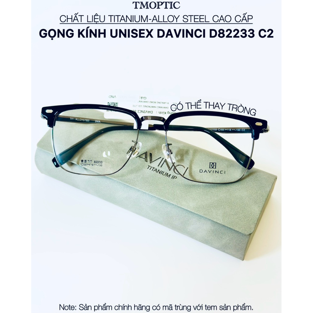 Gọng kính DAVINCI D82233 C2 chữ nhật titanium acetate unisex cao cấp