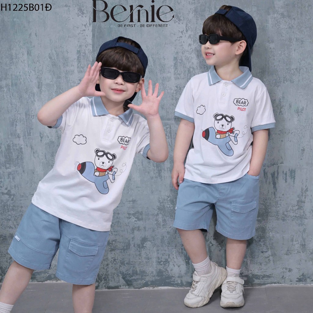 ชุดแขนกุดผ้าฝ้ายเด็กชาย Bernies Bear Pilot - ชุดแขนกุดฤดูร้อนสําหรับเด็กผู้ชาย 9-24kg - H1225B01D