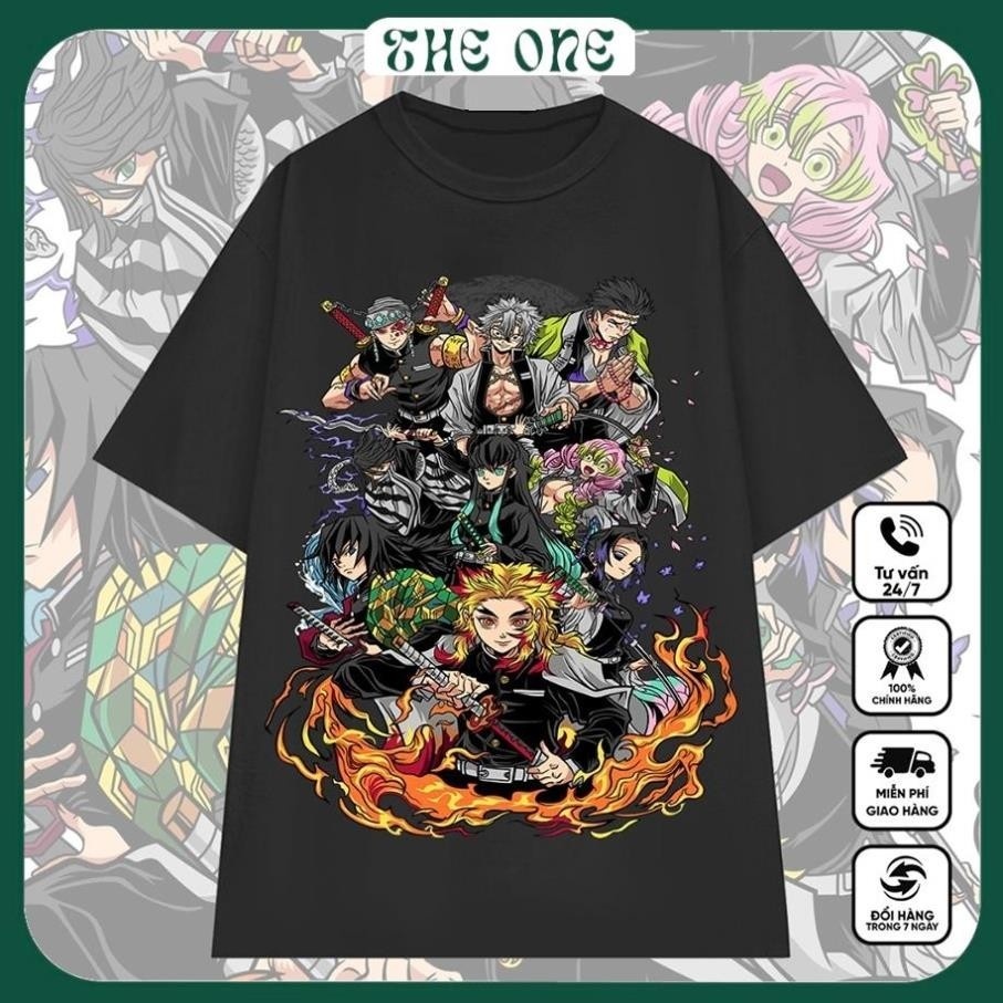 TheOne - เสื้อยืด Demon Slayer ดาบ Demon Slayer สุดเท่ - ผ้าฝ้าย 100% Oversize Form สําหรับผู้ชายและ