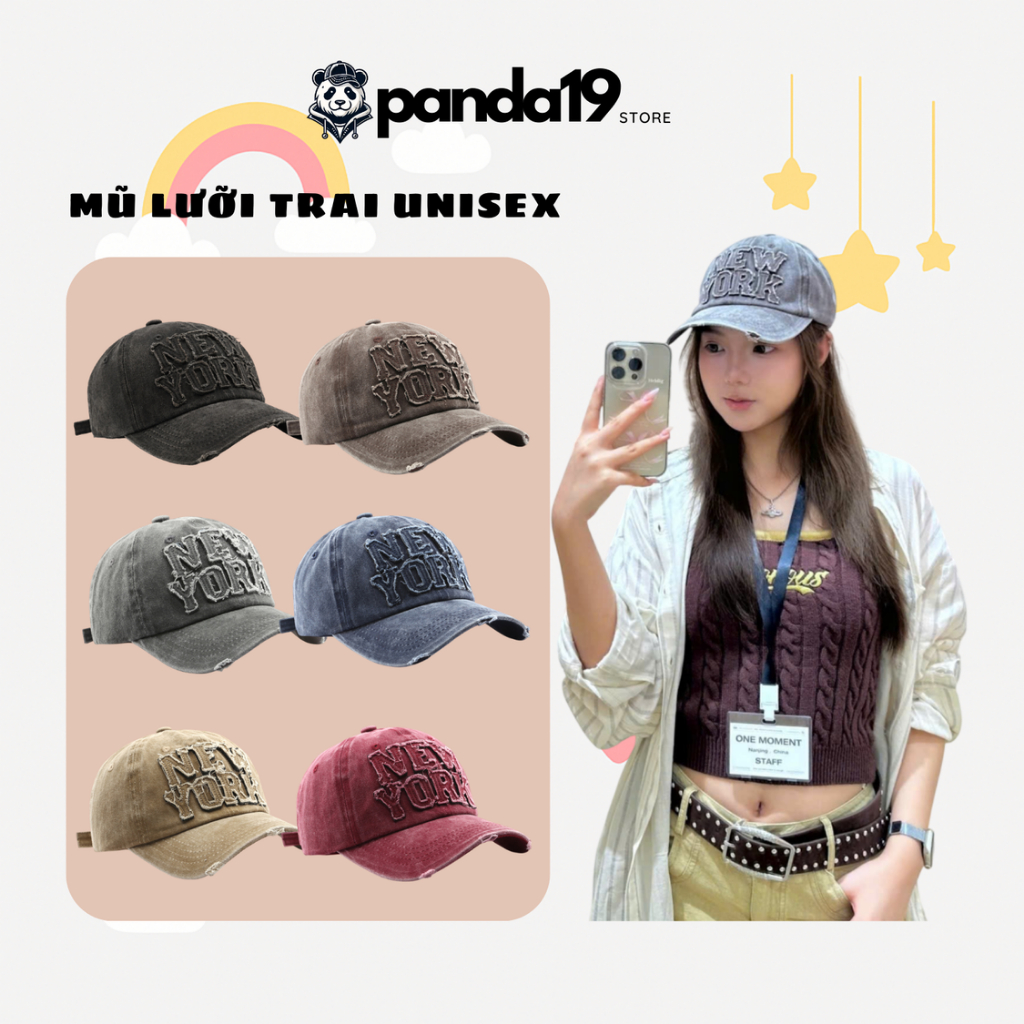 [Soft Form] หมวกเบสบอล NEW YORK ผ้าฝ้ายปัก หลายสี - PANDA19 STORE