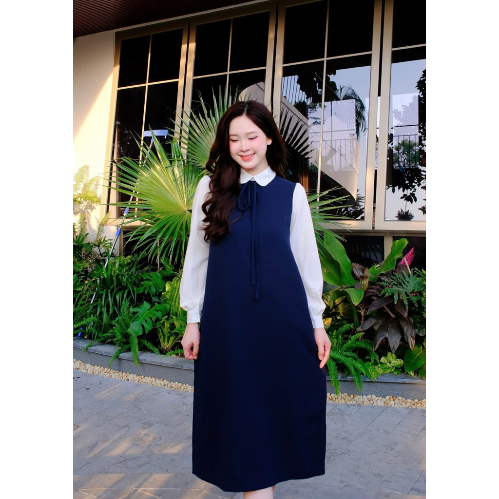 Lamvi ชุดเดรสกันแดดสํานักงาน ชุดคลุมท้อง คอปกเสื้อทรงเอ VCS20