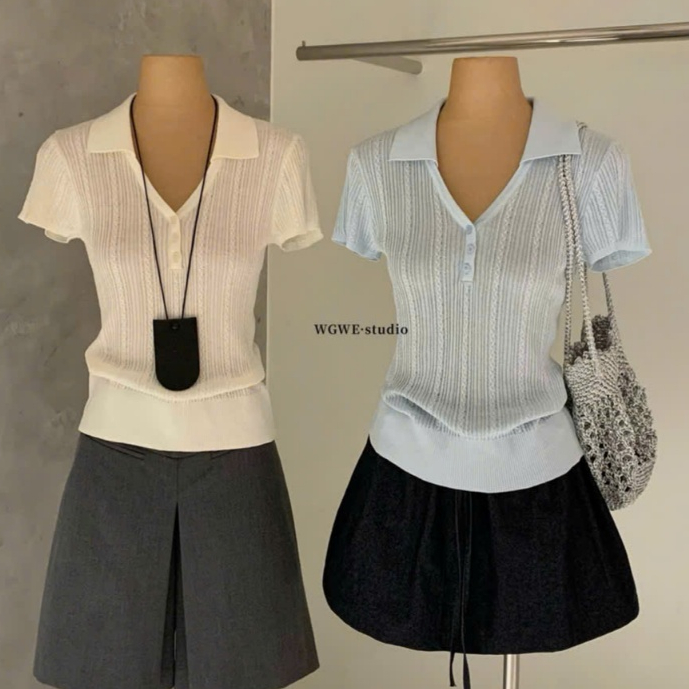 WGWE• สเวตเตอร์ mtg คอปก อกแยก แขนกุด 9032 wgwe สินค้า QC ฟรีไซส์