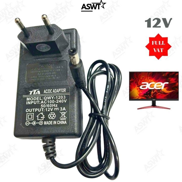 สายไฟจอภาพ Acer XZ270 EK251Q / AOPEN 24MV1Y 22CV1Q 12V 3A - 1 ปี - FULL BELT