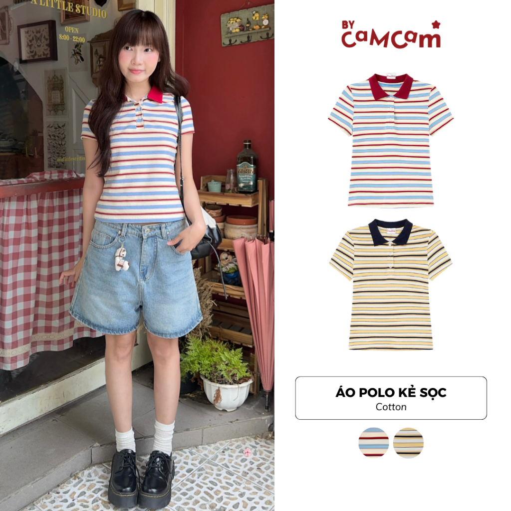 [IM OUTER] [พิเศษ] เสื้อโปโลคอปกลายสก๊อต Bycamcam Feminine Form Fit APN493