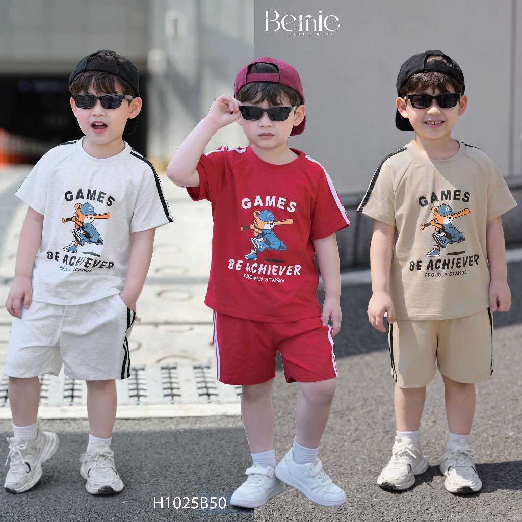 ชุดแขนกุดเด็กชาย Bernies healthy Bear Games - ชุดกีฬาเด็กชายฤดูร้อนสําหรับเด็ก 9-26kg - H1025B50