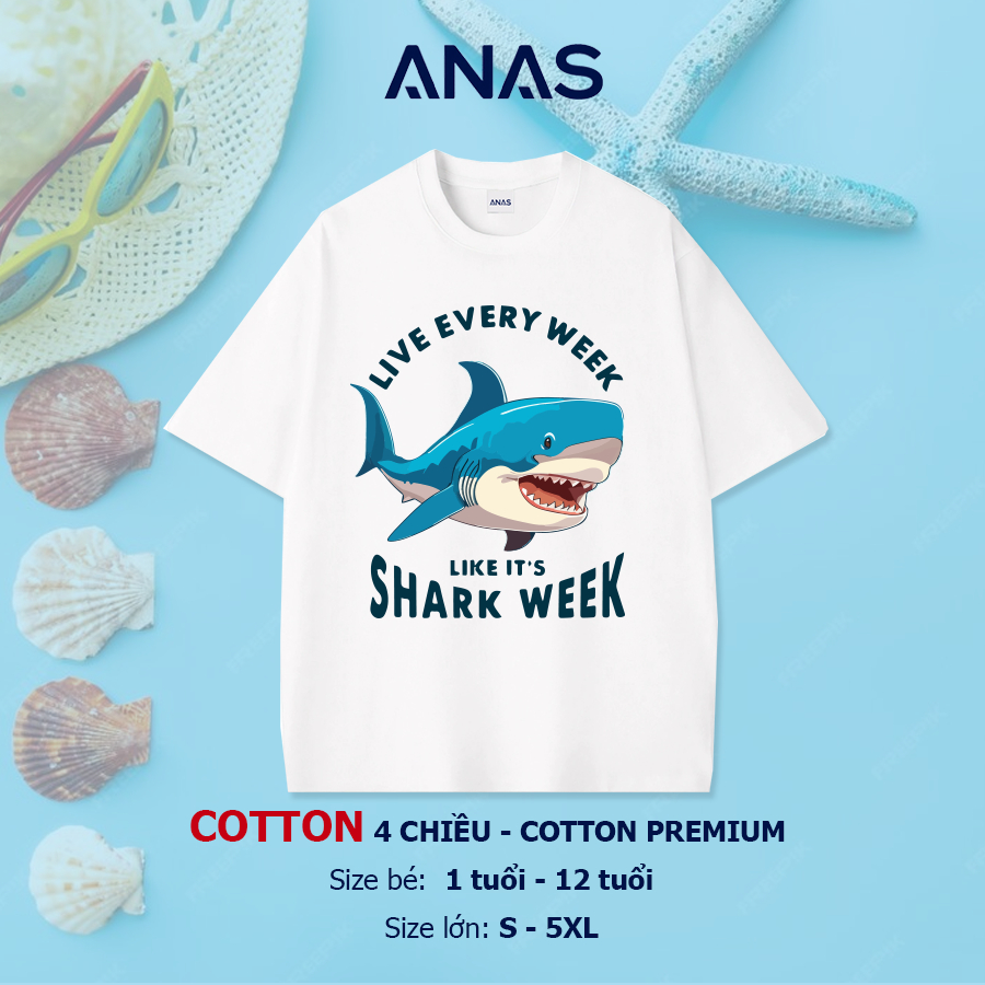 เสื้อยืด Shark Week Beach Cotton 100% | เสื้อยืดครอบครัว Unisex ผู้ชายผู้หญิง Boys Girls 9kg - 90kg 