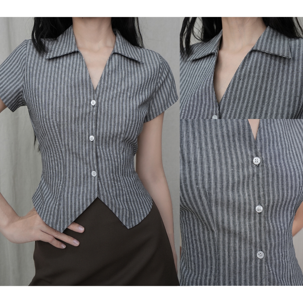 DALLA เสื้อเชิ้ตแขนสั้นทรงสลิม 3 ปุ่ม (SM10) เสื้อเชิ้ต Rosiya HOT! ราคา ถูกที่สุด ดีลบีเคเค แกลเลอรีภาพที่ 8