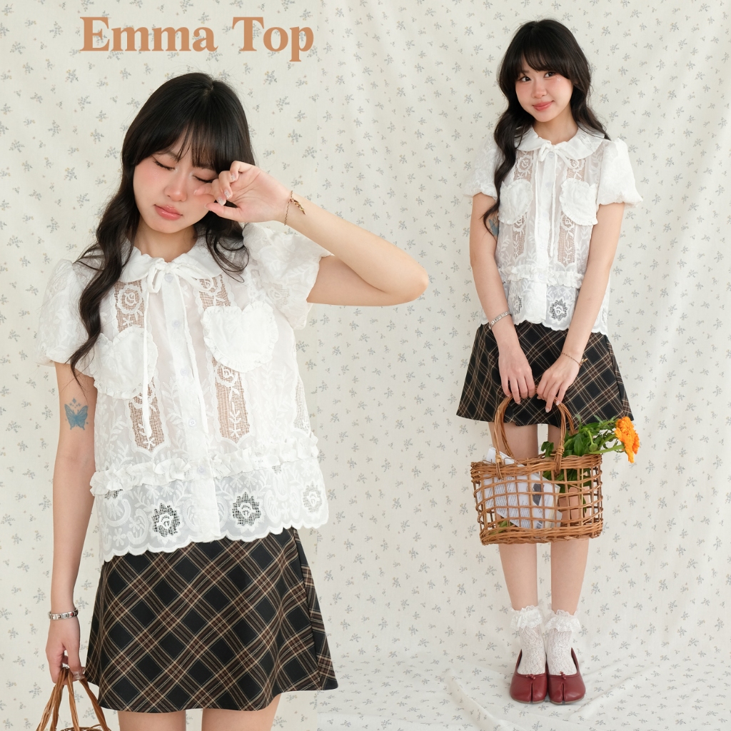 BLEUBIRD Emma เสื้อลูกไม้กระเป๋าหัวใจ