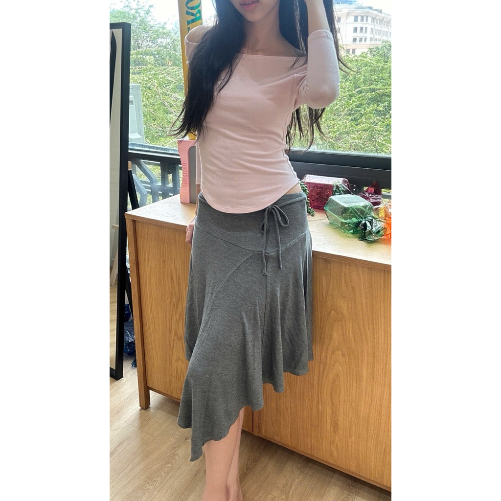 Tiemmem Low Waist Flared Dress - สีเทา/ดํา/ขาว