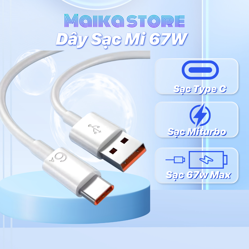 สายชาร์จ Mi 33W,67W ชาร์จเร็วสุด Turbo ชาร์จ Type C ภายใน 6 เดือน