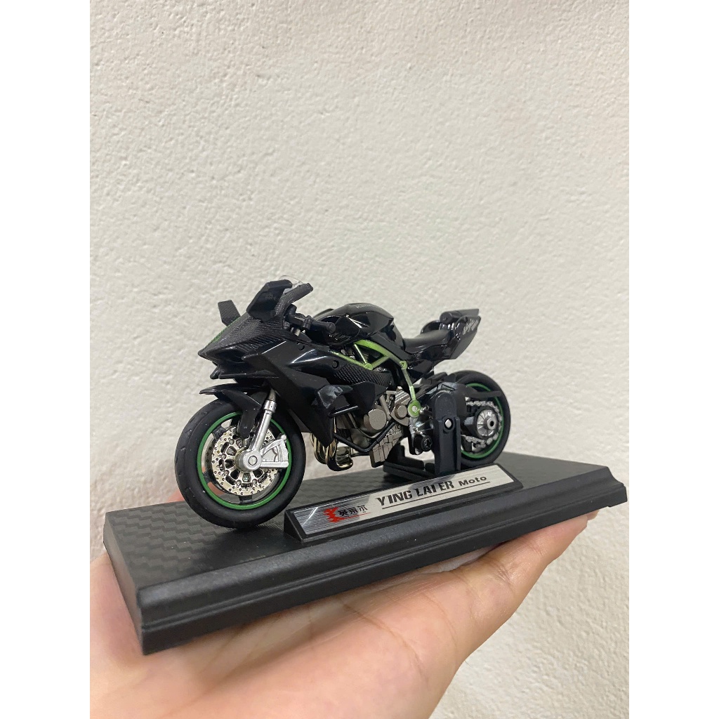โมเดล Kawasaki H2R 1:18 (พลาสติก-ไม่มีไฟ มีเสียง) ขาตั้งโชว์ฟรี