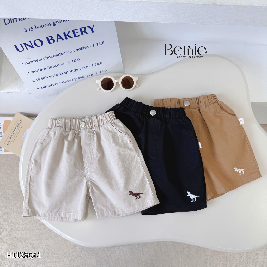 (ผ้านุ่มเย็น) กางเกงขาสั้น Bernie boy ปัก Dinosaurs มีกระเป๋า - กางเกงขาสั้นเด็ก 9-26kg - H1125Q41