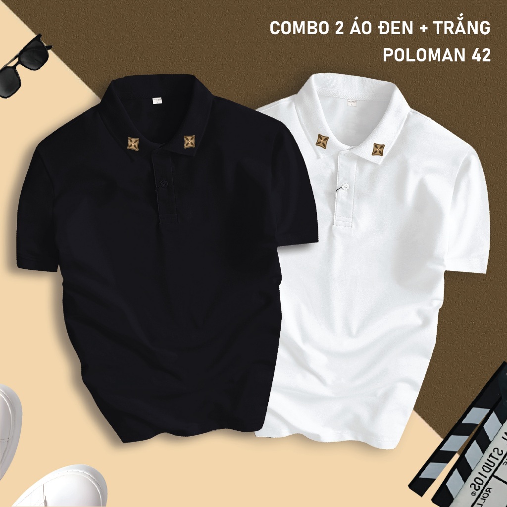 Combo 2 POLMAN PLM 42 เสื้อโปโลสวยมากผ้าจระเข้ 4-Way Unisex Cool Menswear พร้อมคอปกแขนสั้นขนาด S-4XL