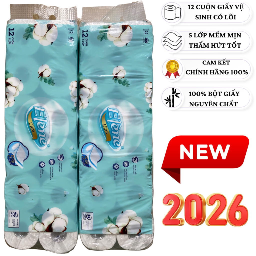 ELENE ULTRA 5-LAYER กระดาษชําระพร้อม CORE