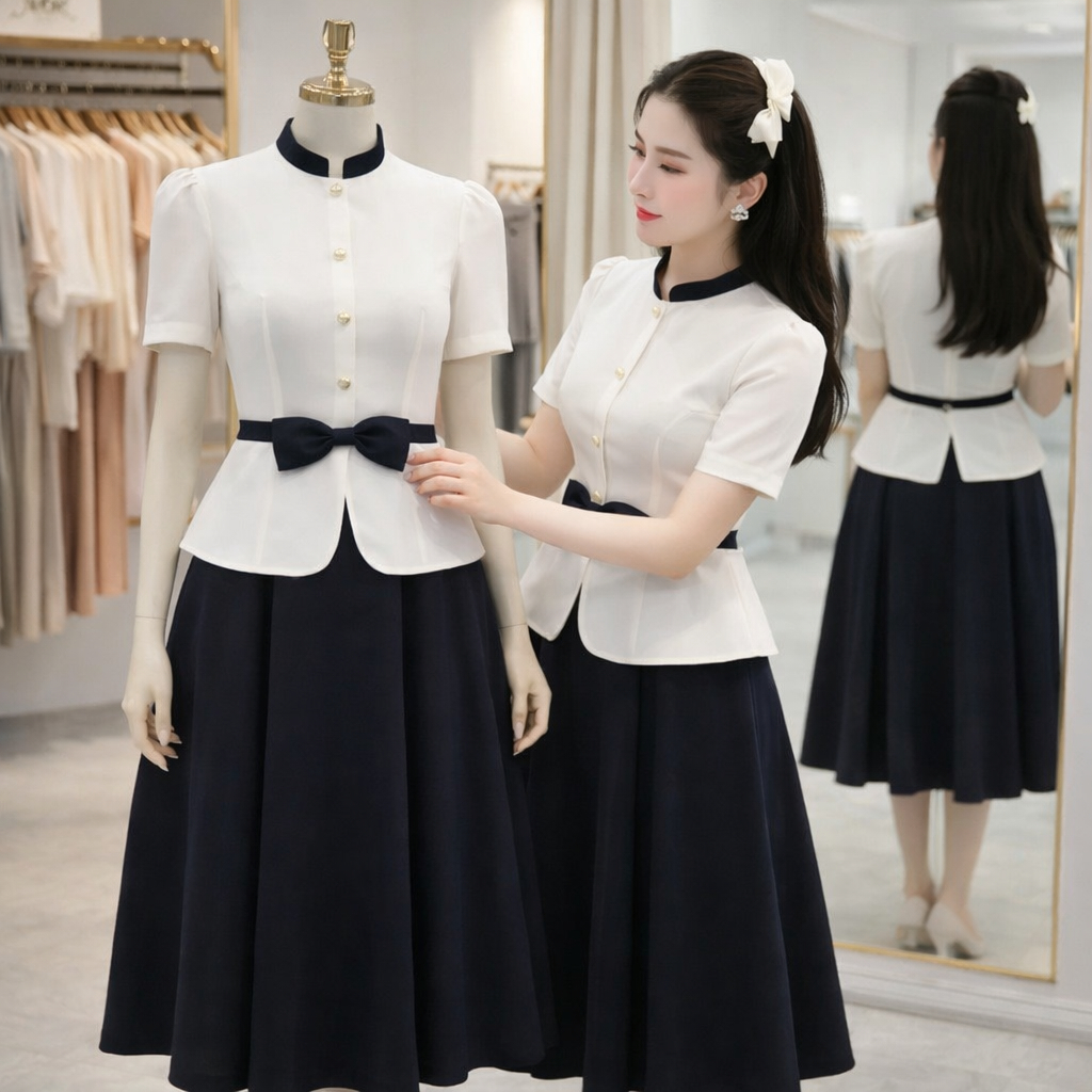 เสื้อ Peplum A120 - ดีไซน์คอปาดแขนสั้นผู้หญิง (ไม่รวมกางเกง & CV)