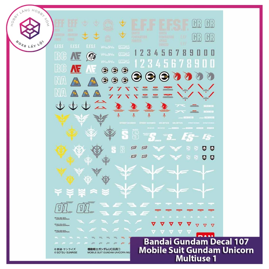 Bandai Gundam Decal 107 Mobile Suit Gundam Unicorn Multiuse 1 [TAM]