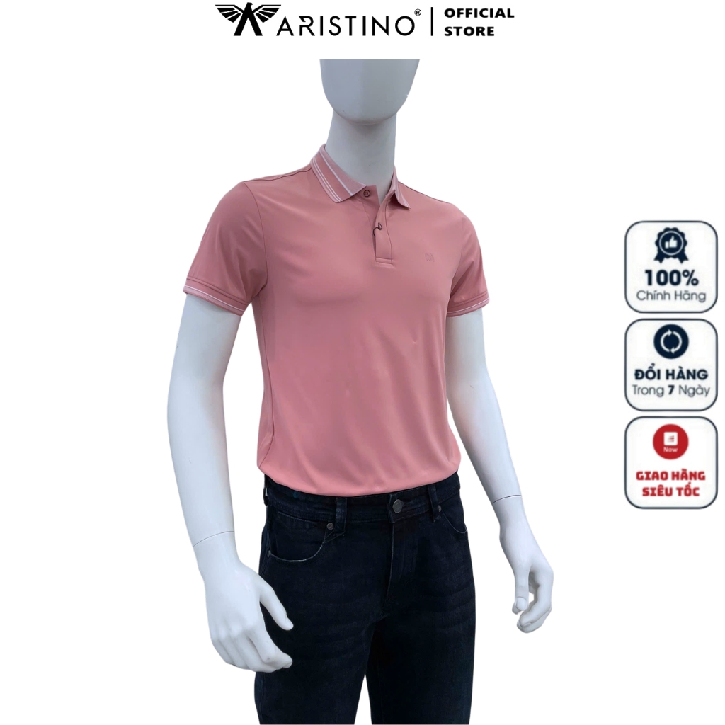 Arristino IPS030FAH0 เสื้อยืดคอปกเปิดชาย สีชมพู เสื้อยืดคอปกหมุนโพลีคุณภาพสูง ทรงหลวม