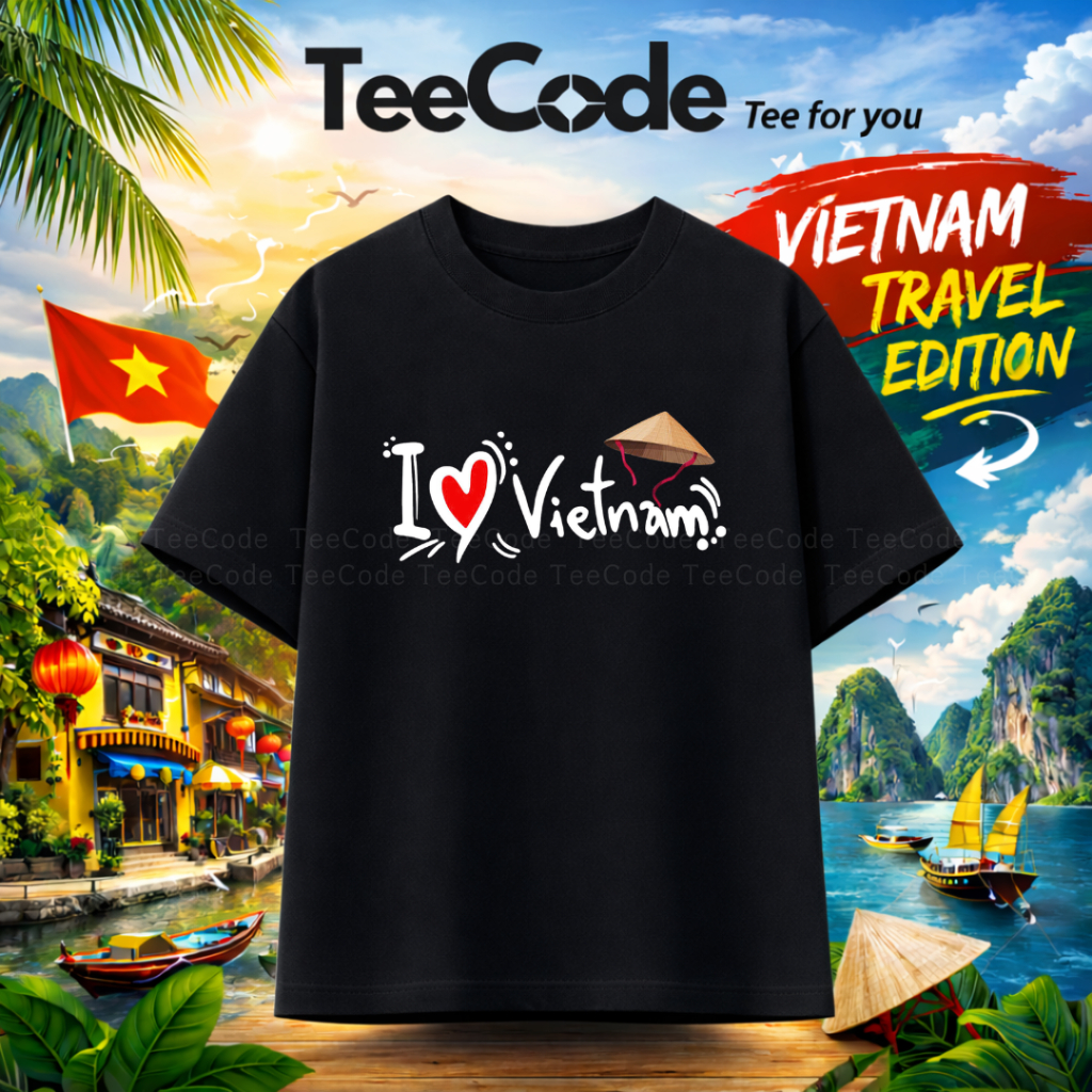 VIETNAM เสื้อยืด I LOVE VIETAM LEAF HAT Team Travel Unisex หลวม Format ผู้ชายผู้หญิงท้องถิ่นยี่ห้อ T
