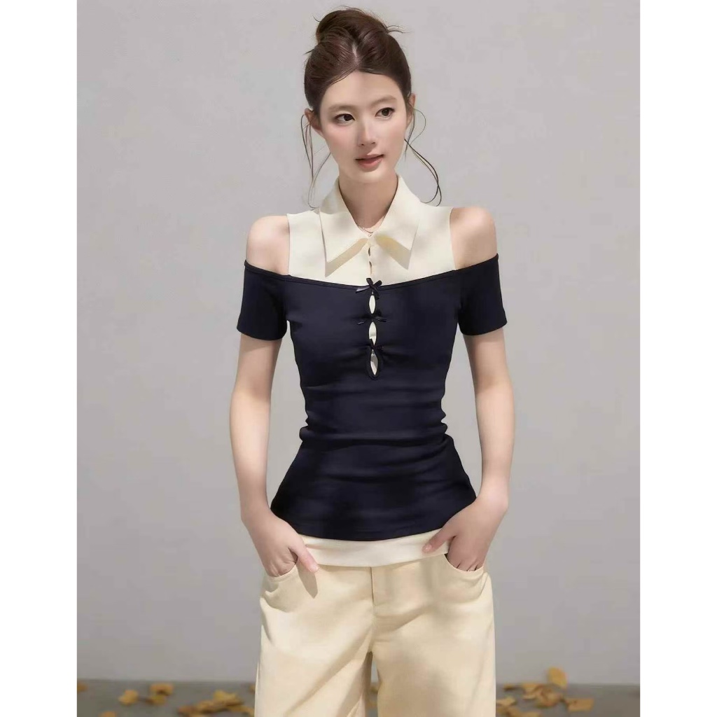 30s.มุม /WGWE/ WG.WE เสื้อยืดคอโปโลเปิดไหล่มาตรฐานใหม่ 2026 w9139