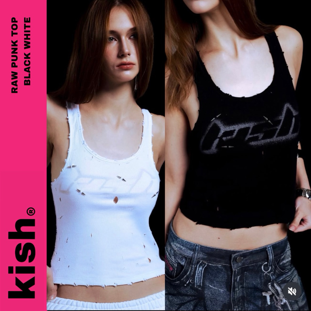 KISH - Torn TANK TOP พิมพ์ลายโลโก้ (KISH RAW PUNK TANK TOP)