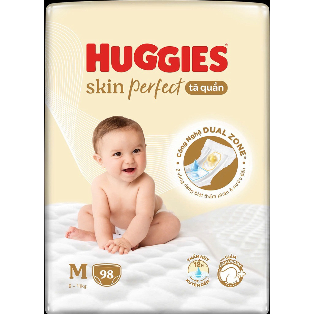 กางเกงผ้าอ้อม Huggies Skin Perfect MegaJum M98/L88/XL72/XXL64 พร้อมพื้นที่ดูดซับพิเศษ 2 ช่อง & Dual 
