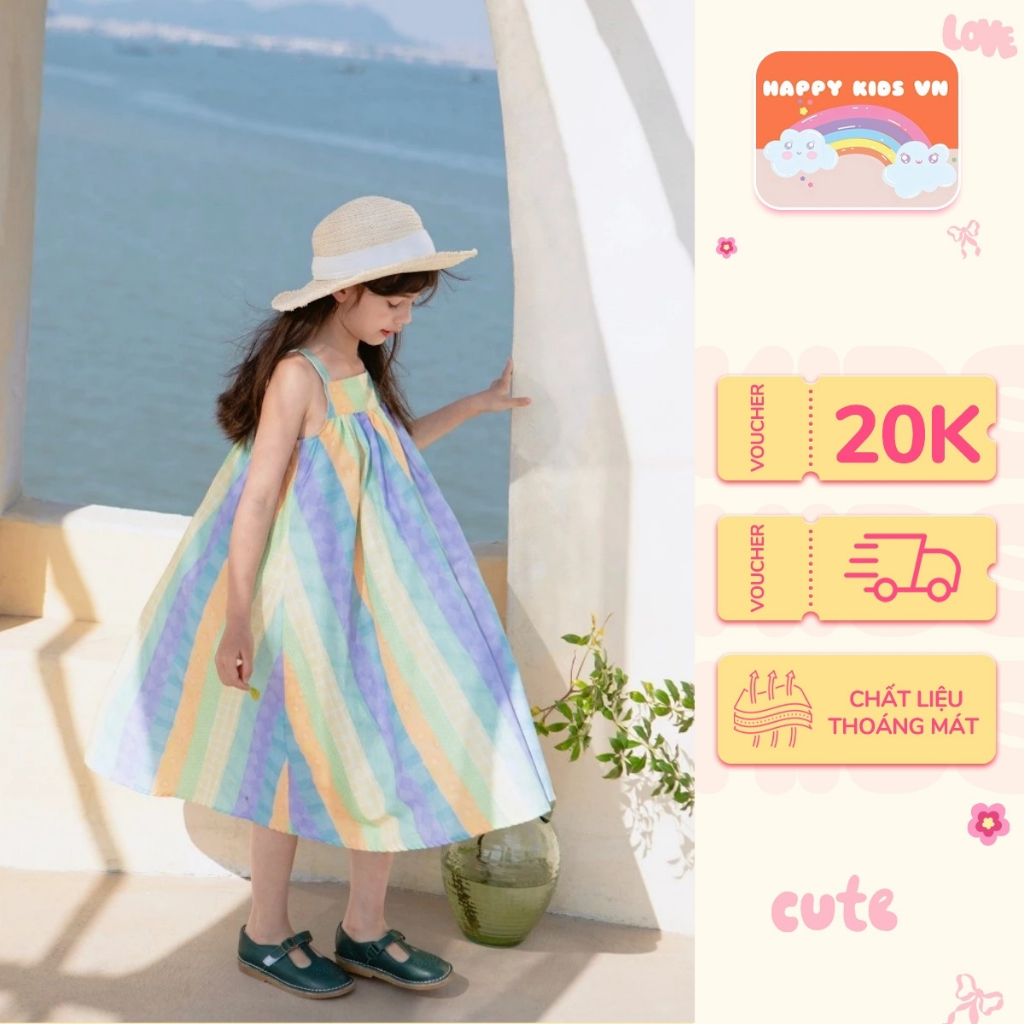 Happy Kids G59 แม็กซี่เดรสลายทางพรีเมียมสําหรับเด็กผู้หญิงตั้งแต่ 8-45kg
