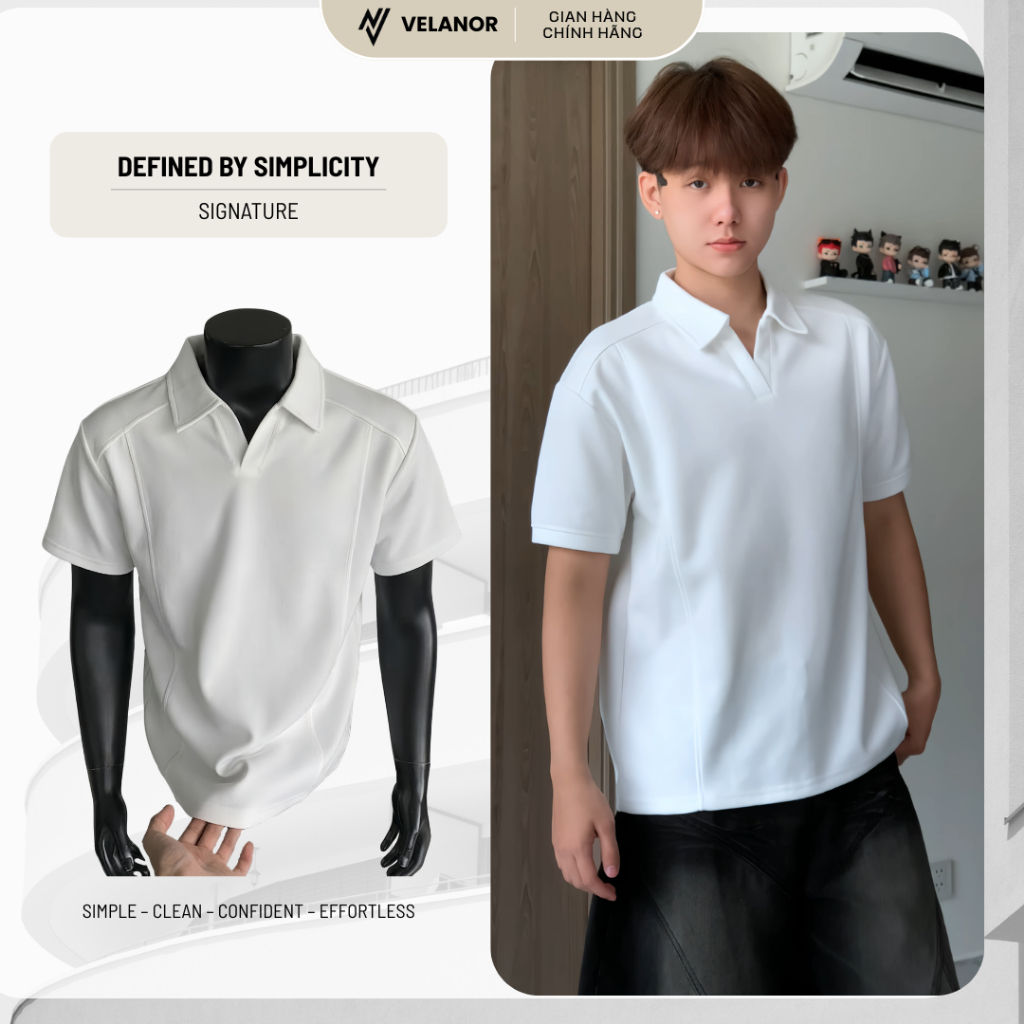 เสื้อเชิ้ตแขนสั้นคอวีแขนสั้นผู้ชาย Form Clean Basic Medium Style - Premium 2-Skin Felt Fabric Type 1
