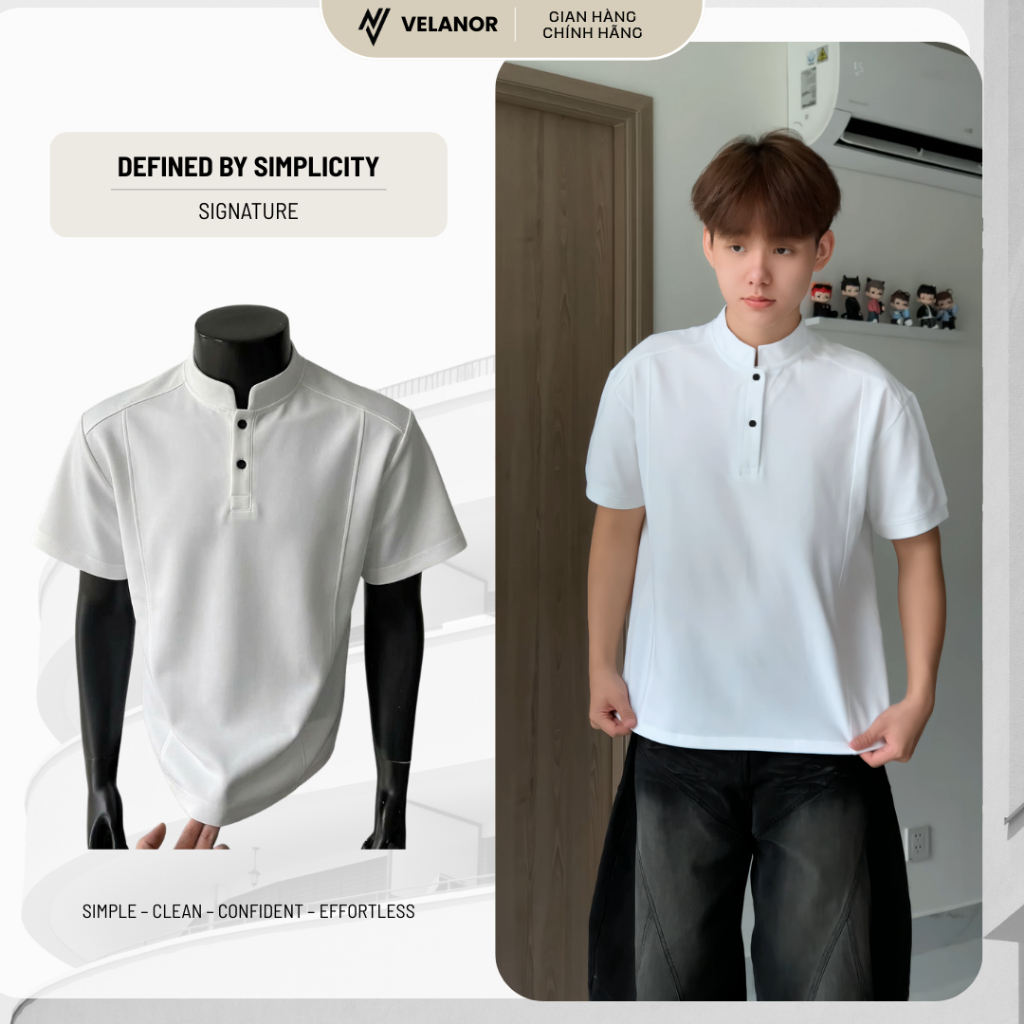 เสื้อยืดยืด 4-Way พื้นฐาน Unisex Form Clean – ผ้าฝ้ายจระเข้พรีเมี่ยมประเภท 1 VELANOR แบรนด์ท้องถิ่น 
