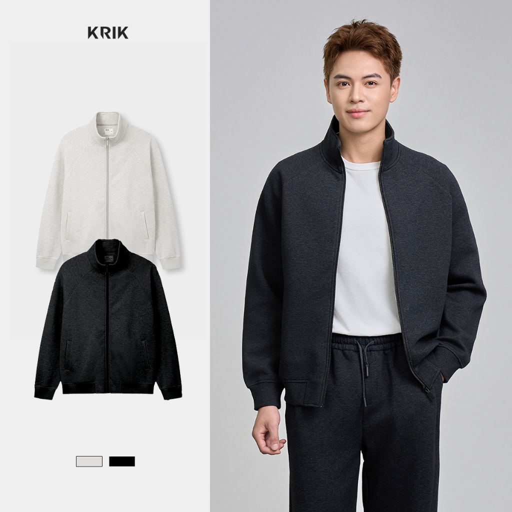 KRIK Form Relaxed Mens Fleece Jacket ทําจากผ้าฝ้ายดีไซน์ปกหรูหราทันสมัย AK5167