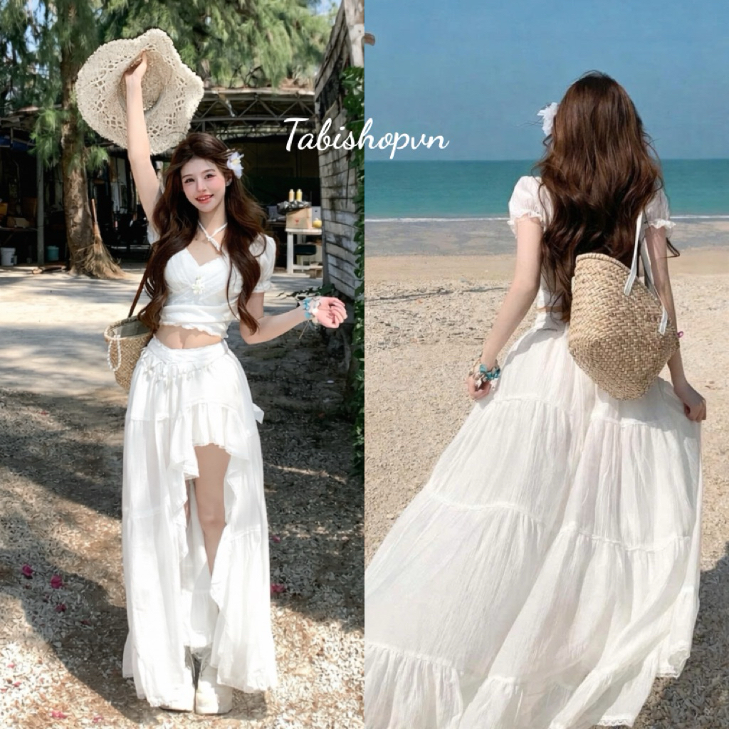 TABISHOP ชุดเสื้อคล้องคอเปิดไหล่พร้อมกระโปรงหางปลา