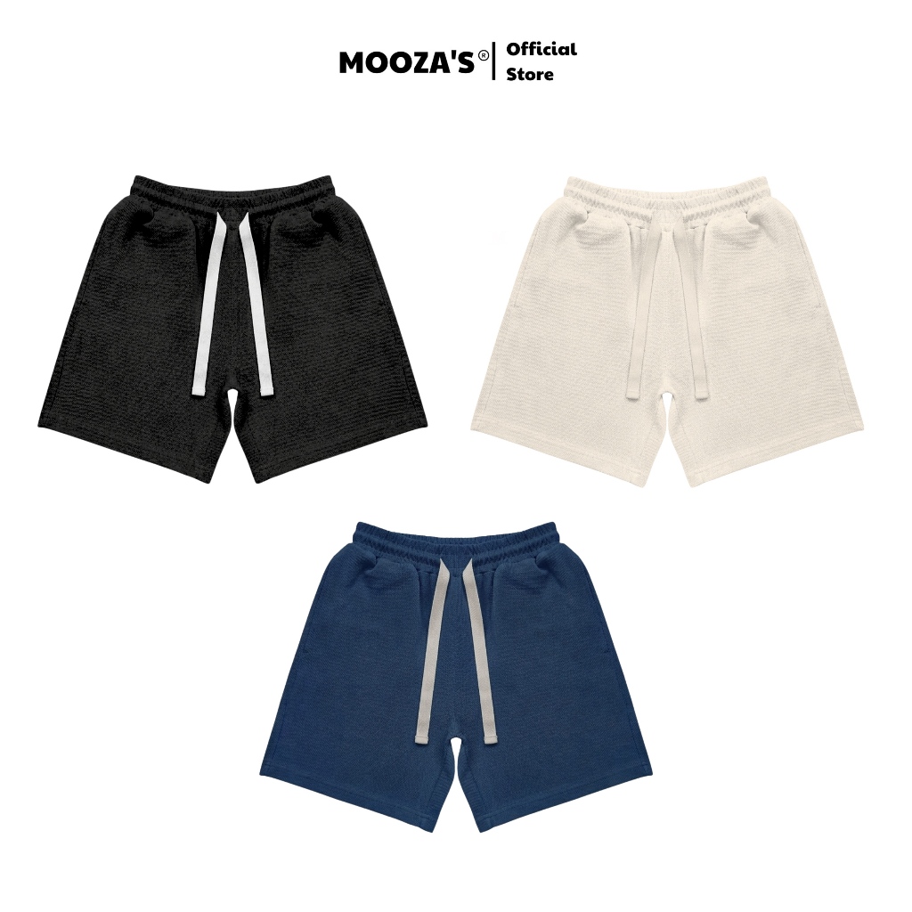 Mooza Studio Waffle Sweatshorts - วัสดุพื้นผิวคุณภาพสูง หนาและเท่
