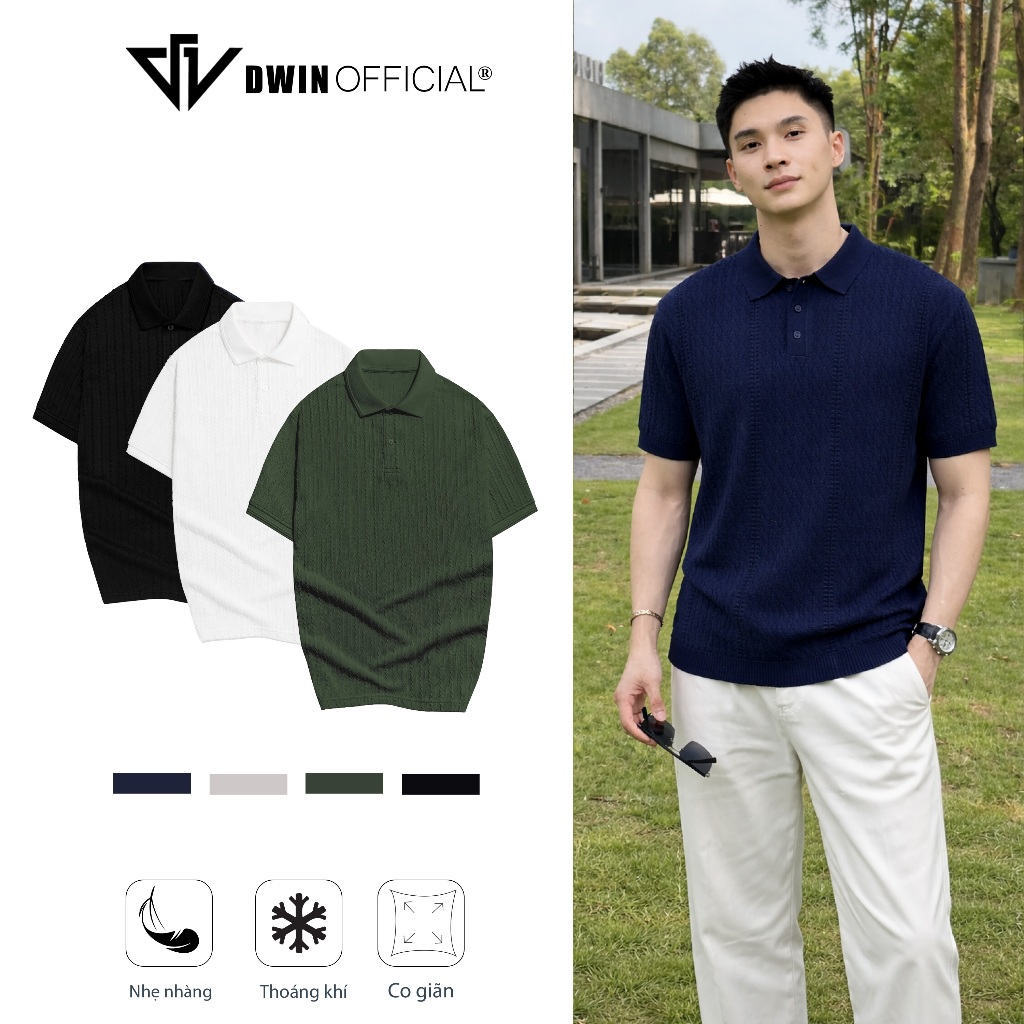 DWIN เสื้อโปโลถักผู้ชายขั้นพื้นฐานผ้าเชือก Regular Fit Local Brand PL03A