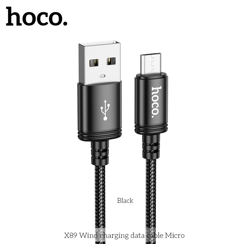 Hoco X89 สายชาร์จร่มสุดทนทานพร้อมพอร์ต Micro-USB ยาว 1M (สีดํา)