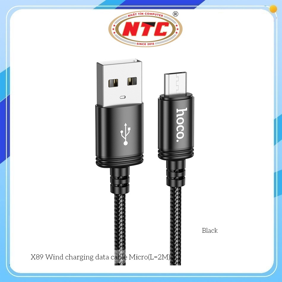 Hoco X89 สายชาร์จร่มสุดทนทานพร้อมพอร์ต Micro-USB ยาว 2M (สีดํา)