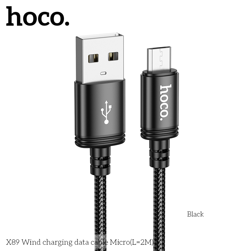 Hoco X89 สายชาร์จร่มสุดทนทานพร้อมพอร์ต Micro-USB ยาว 2M (สีดํา)