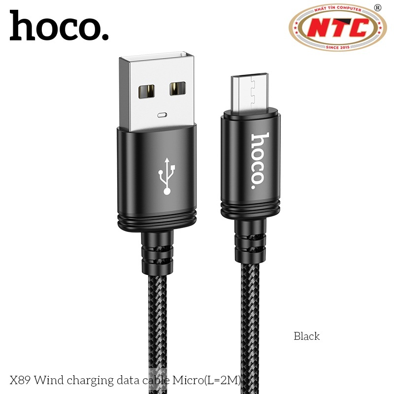 Hoco X89 สายชาร์จร่มสุดทนทานพร้อมพอร์ต Micro-USB ยาว 2M (สีดํา)
