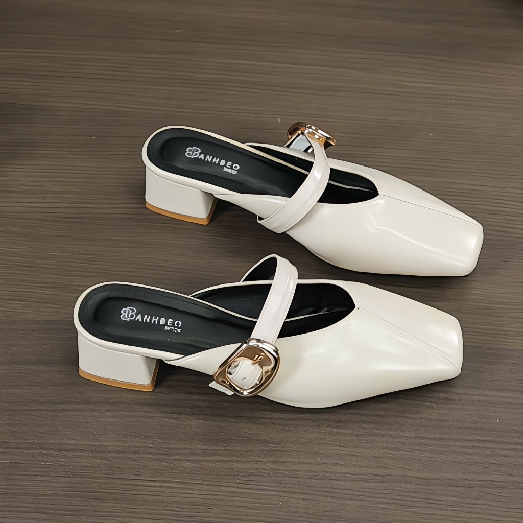 รองเท้าแตะผู้หญิง 3P และ 5P High Square Toe Square Sole Classic และ Stylish Banh Beo Shoes รหัส Deps