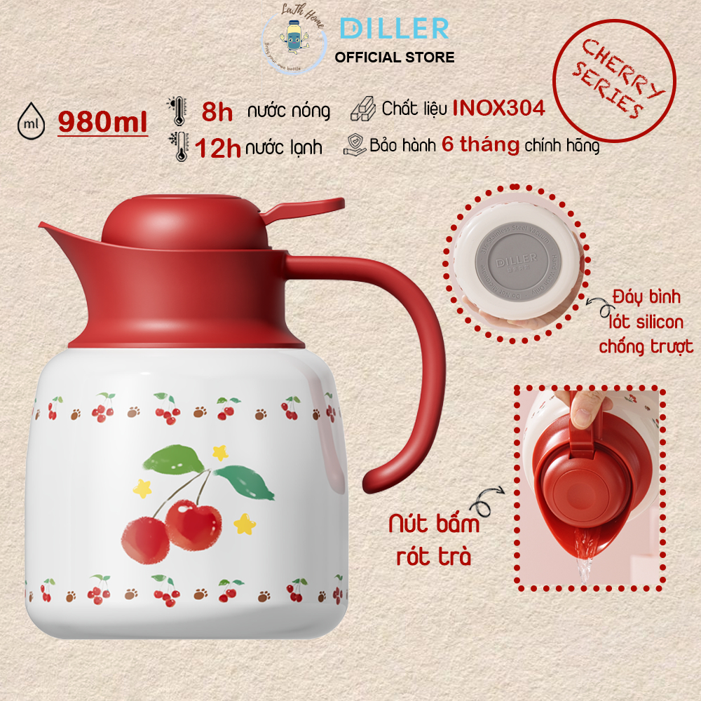 Diller D9437 Cherry Series Thermos Bottle (เชอร์รี่แยมหมี) 980ml