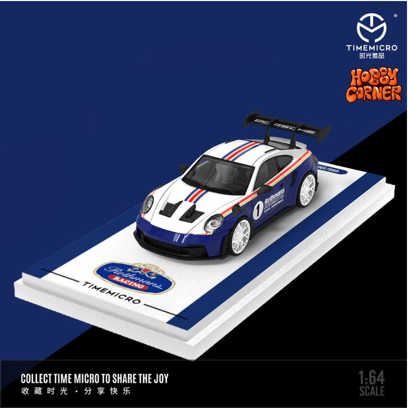 TIME MICRO 1:64 TM644637 – Porsche 1992 GT3 RS Rothmans – ตํานานการแข่งรถบนพื้นหลังประสิทธิภาพสมัยให