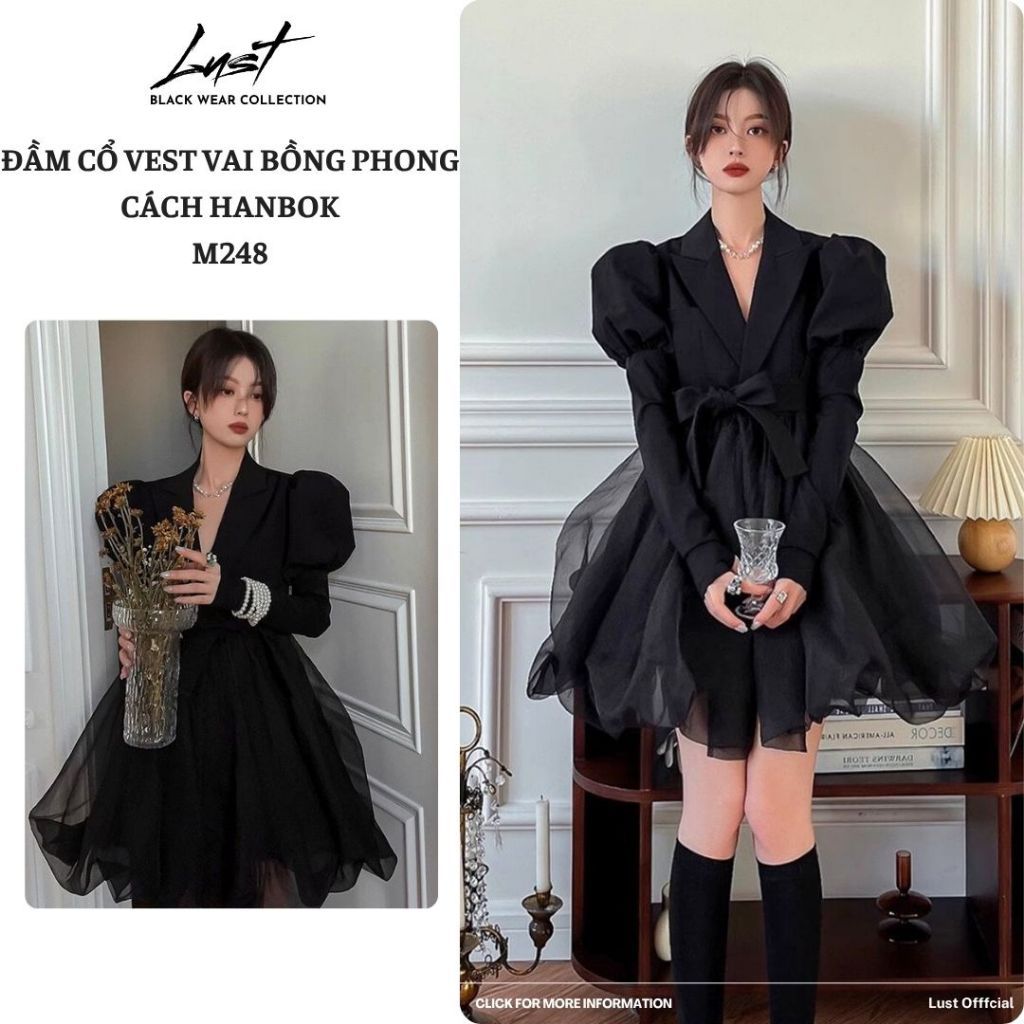 ชุดเดรสเสื้อกั๊กไหล่พัฟสไตล์ฮันบกเนื้อหนา M248_T