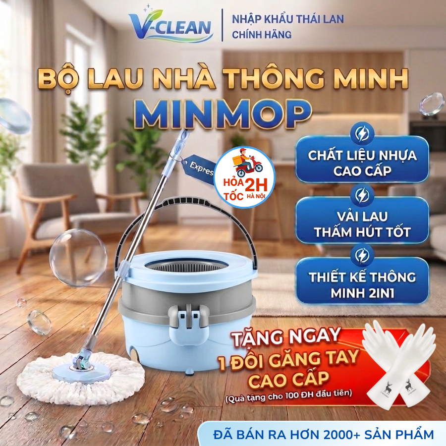 MINMOP M20 ชุดไม้ถูพื้นแบบหมุนได้ 360 องศาอัจฉริยะ น้ําสกปรกแยกเอง ไม้ถูพื้นคุณภาพสูง ดูดซับได้ดี