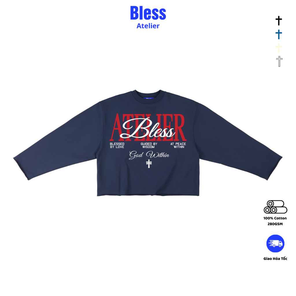 Bless Atelier เสื้อยืดแขนยาว Boxy ฟอร์มหลวม streetwear ผ้าฝ้าย 280GSM พร้อม BLB05