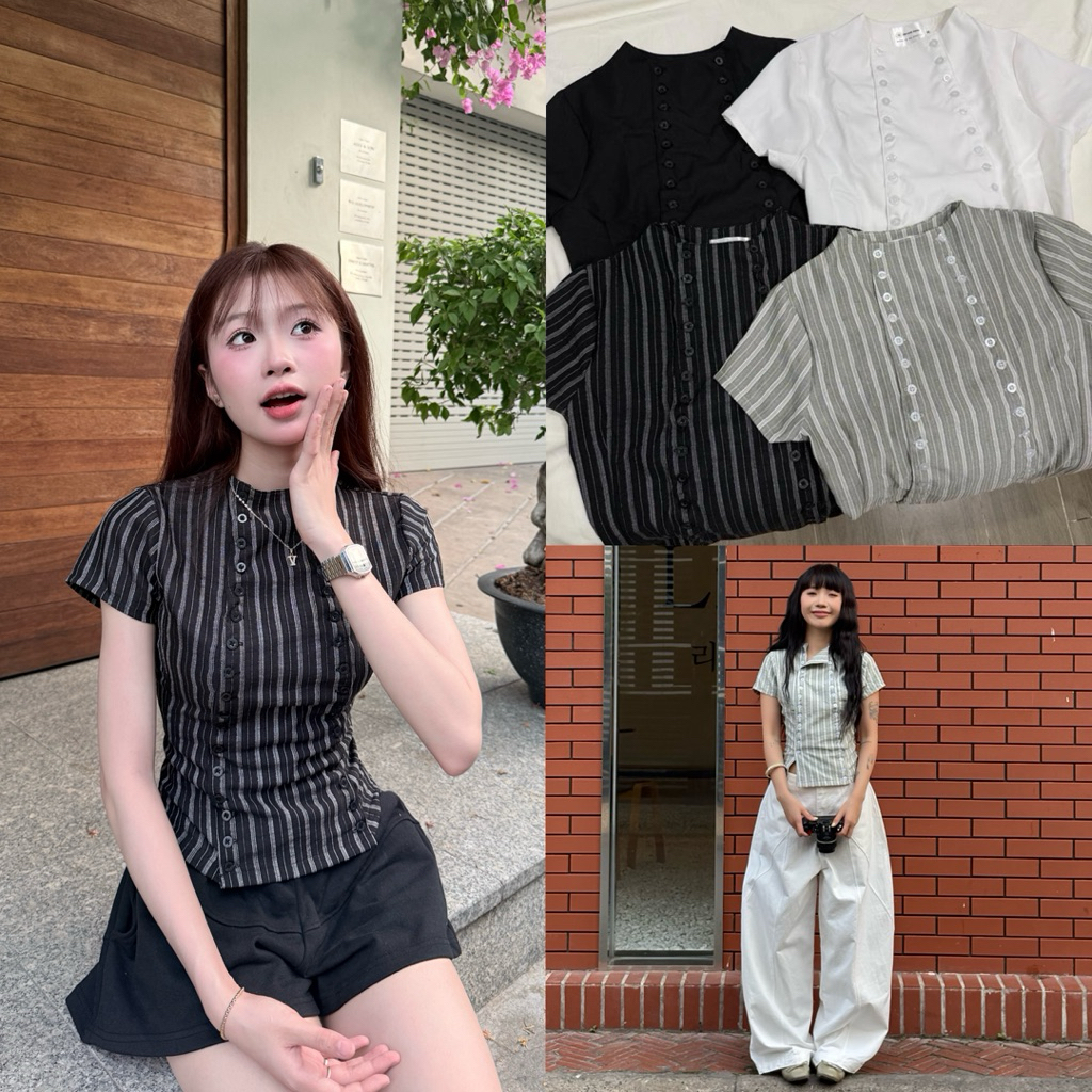 RACHEL TOP - DEROSE เสื้อหลายกระดุมเสื้อผูกด้านหลังสามารถสวมใส่หลายรูปแบบสไตล์เสื้อผู้หญิง