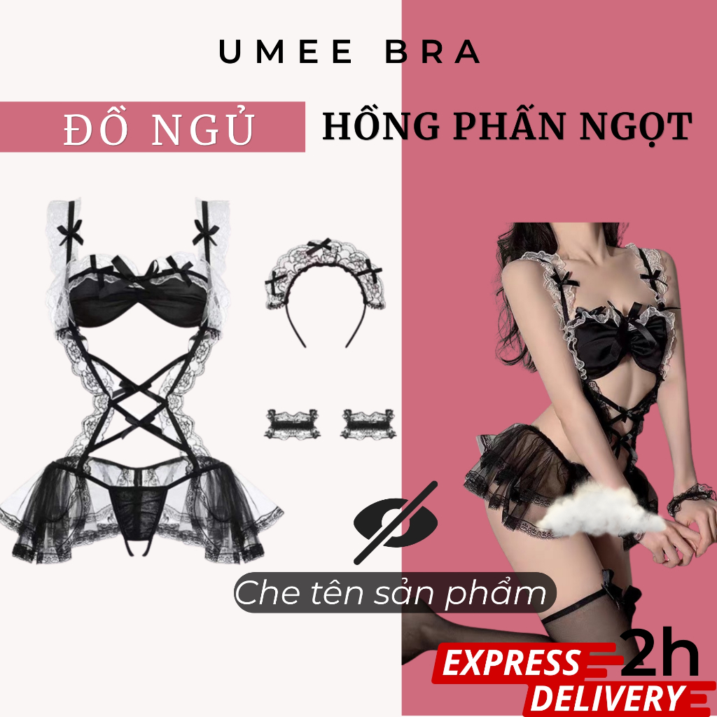 UME BRA ชุดนอนคอสเพลย์แม่บ้านขอบสีขาวเซ็กซี่สําหรับผู้หญิง JS01 ชุดนอนเย้ายวนสําหรับผู้หญิง ชุดนอนแม