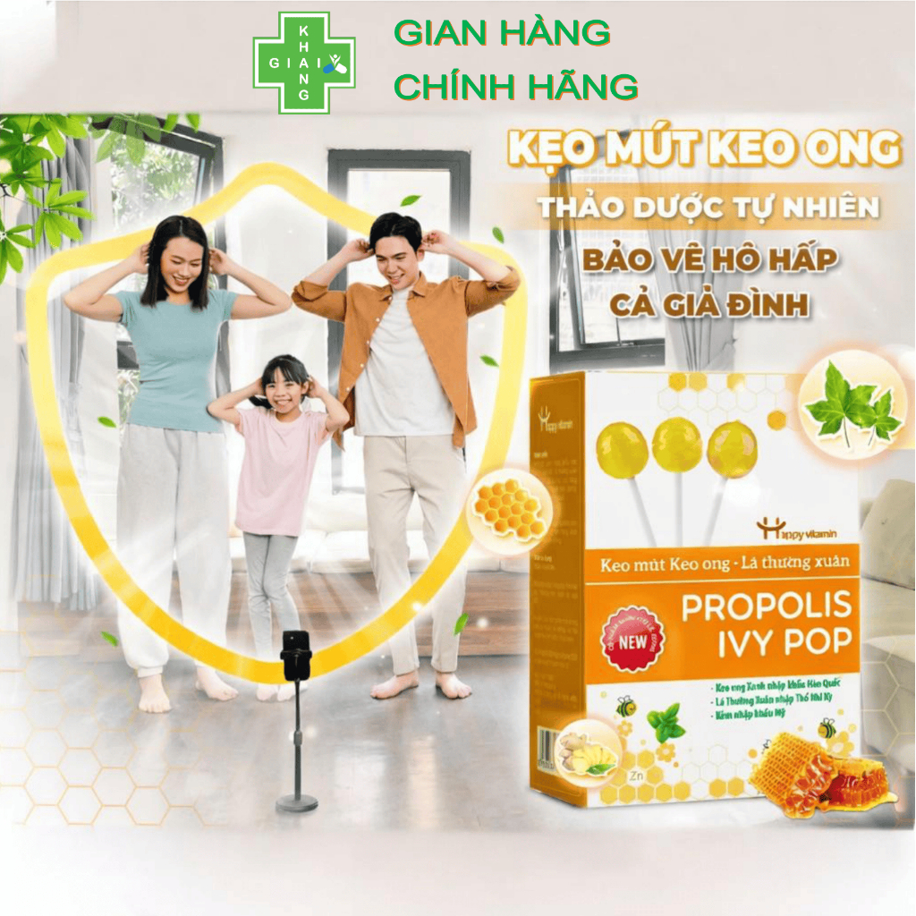 ดูแลไอและหวัดด้วย Happy vitamin Ivy Leaf Propolis lollipop (กล่อง 12 แท่ง)