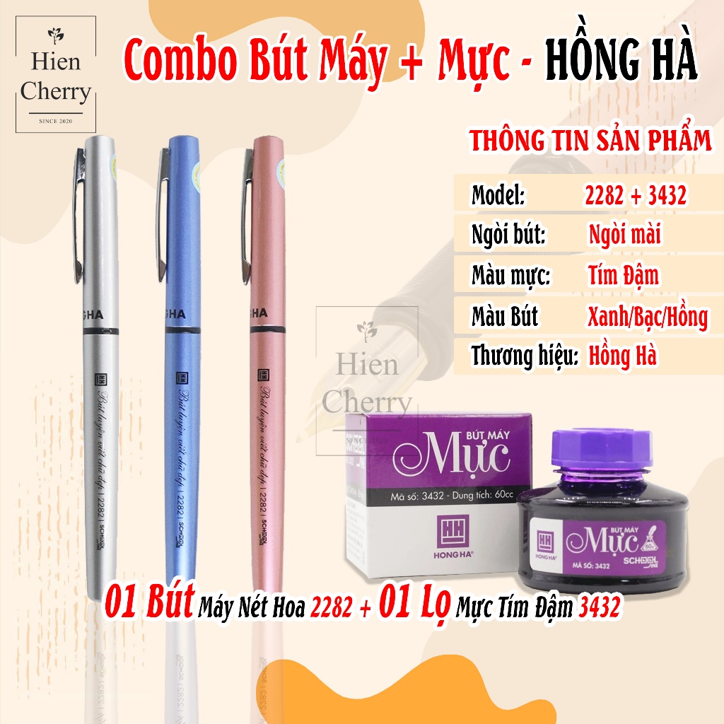 ปากกาหมึกซึม Flower Line Combo 2282 ขวดหมึกสีม่วง Hong Ha 3432 ของแท้ - Hien Cherrys Shop