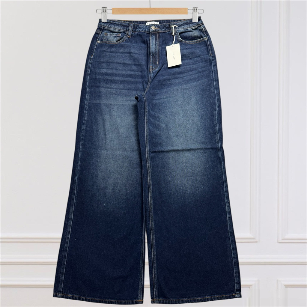 (size 11eo 86-88cm) กางเกงยีนส์ผู้หญิง Vnxk American ไซส์ใหญ่ ขากว้างผ้าฝ้ายเต็มตัวแท้