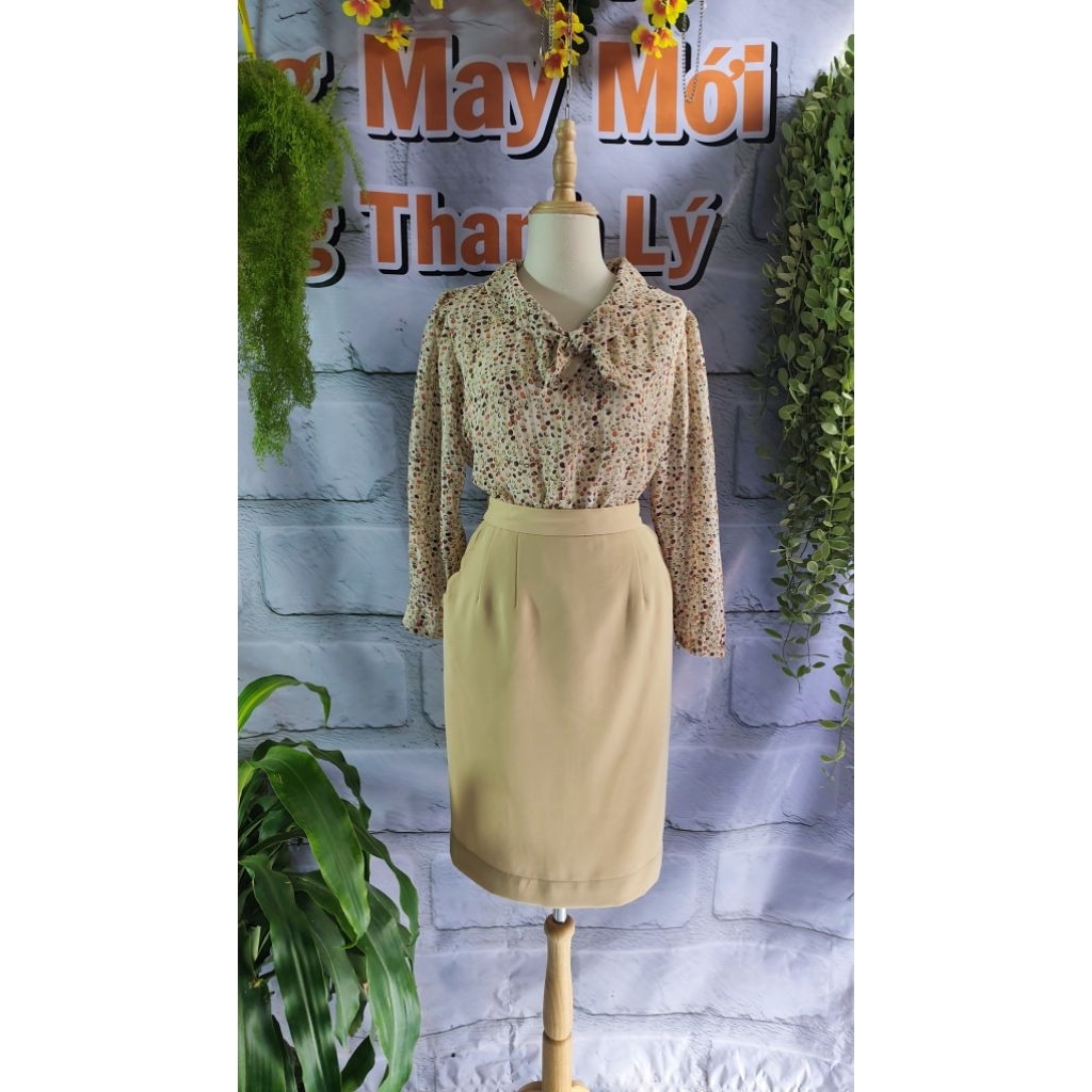 SET OF PATTERN เสื้อชีฟอง + 2-LAYER COTTON SKIRT SIZE L 50–58KG • BREAST 100 • LENGTH 58 • BACK 72• 